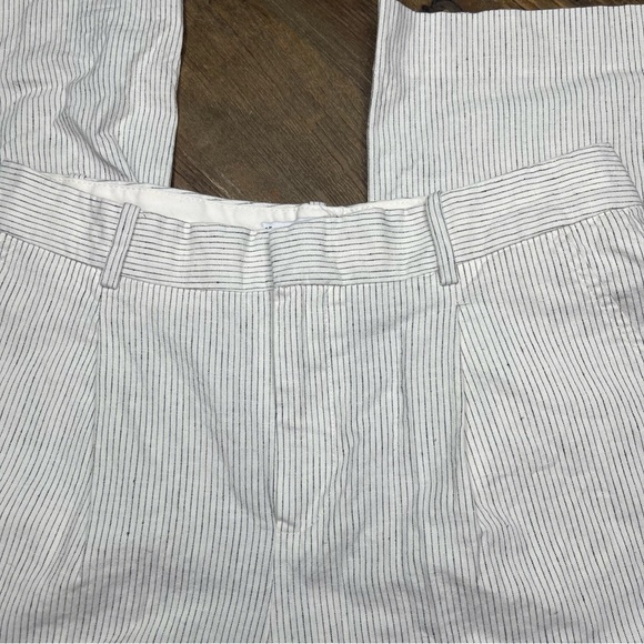 Mango MNG Straight Leg Striped Cotton Linen Pants Size 8 - Picture 2 of 12